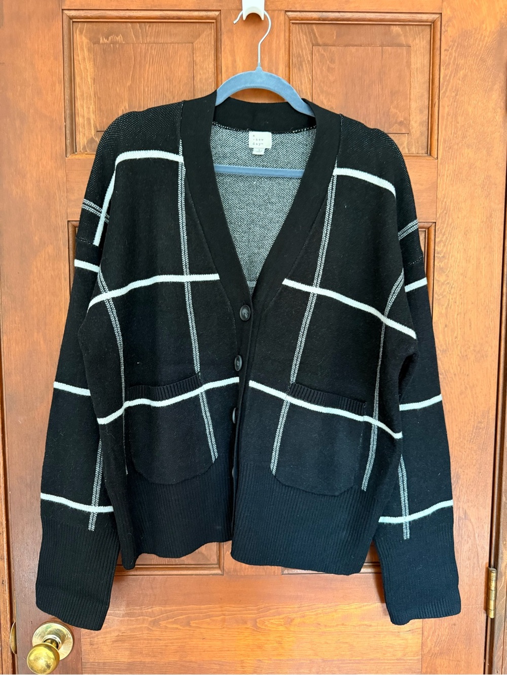 A New Day Black White Plaid Oversized Cardigan L